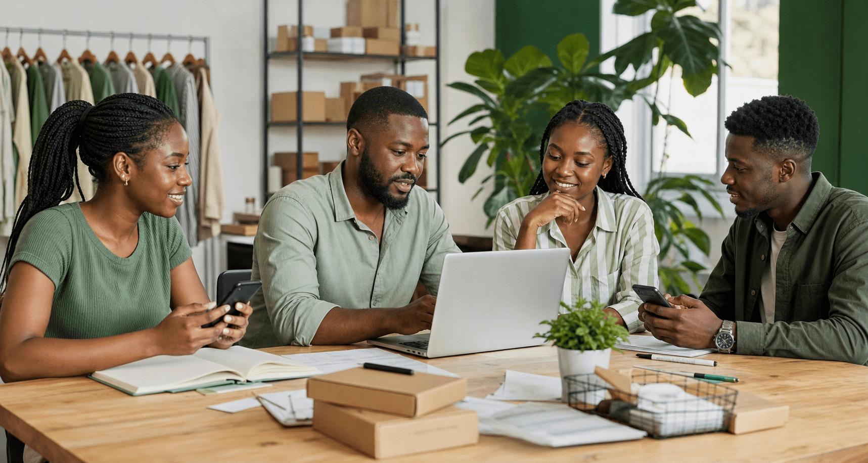 Business team reviewing customer messages